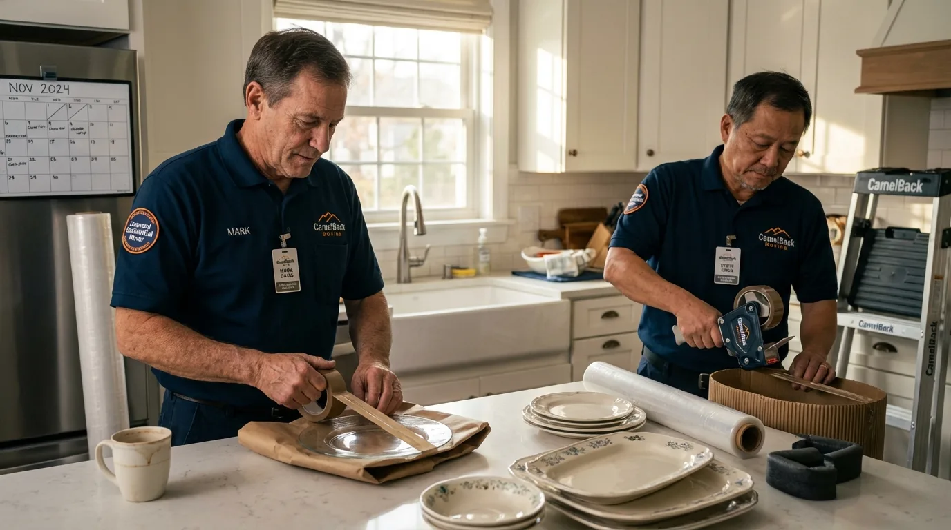 Professional crew packing kitchen dishware in Rayville, LA